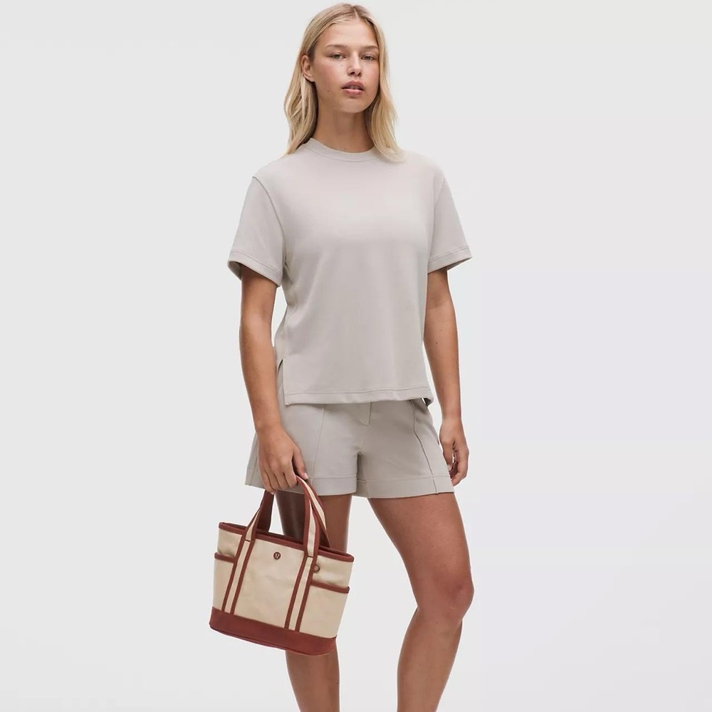 Lululemon Daily Multi-Pocket Small Zip-Top Tote Bag 5L- Wacky Khaki/Cranberry Ch
